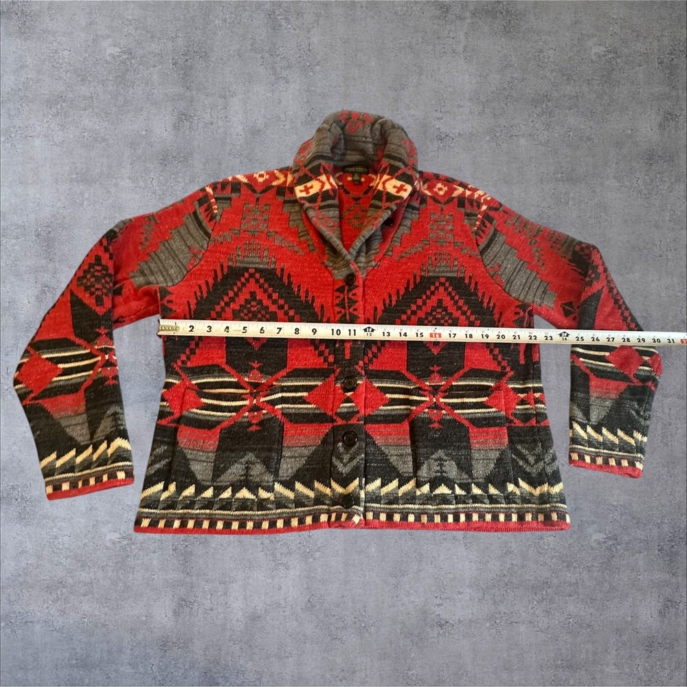 Lauren Ralph Lauren Cardigan Womens XL Red Southwestern Shawl Collar Excellent - Picture 4 of 12